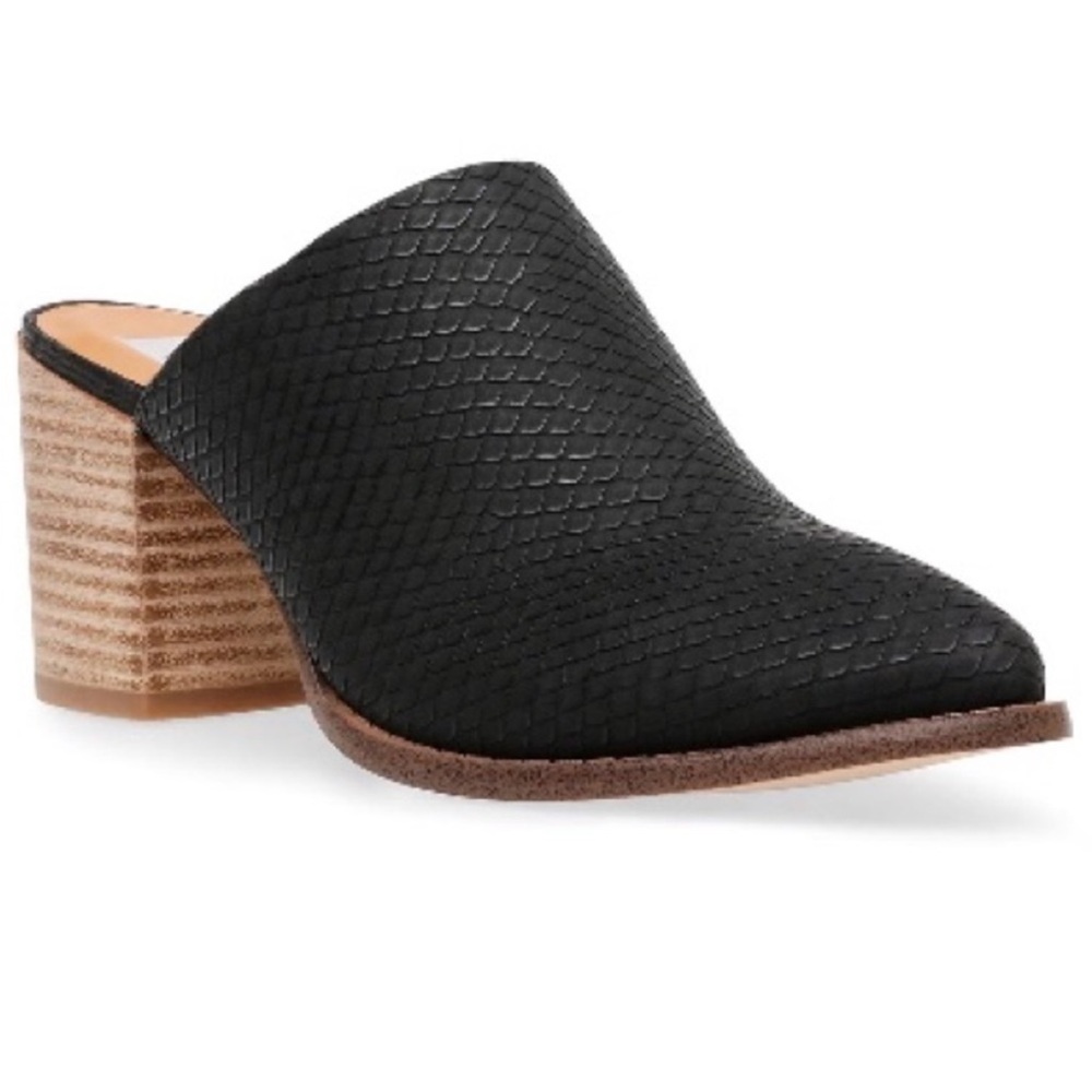 DV DOLCE VITA Tendle Textured Block Heel Mule Slip On Size 9 Blacksm Snakeskin
